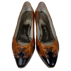 Margaret Jerrold Vintage Colorblock Leather Kitten Heel Pumps Studded Size 7.5 N